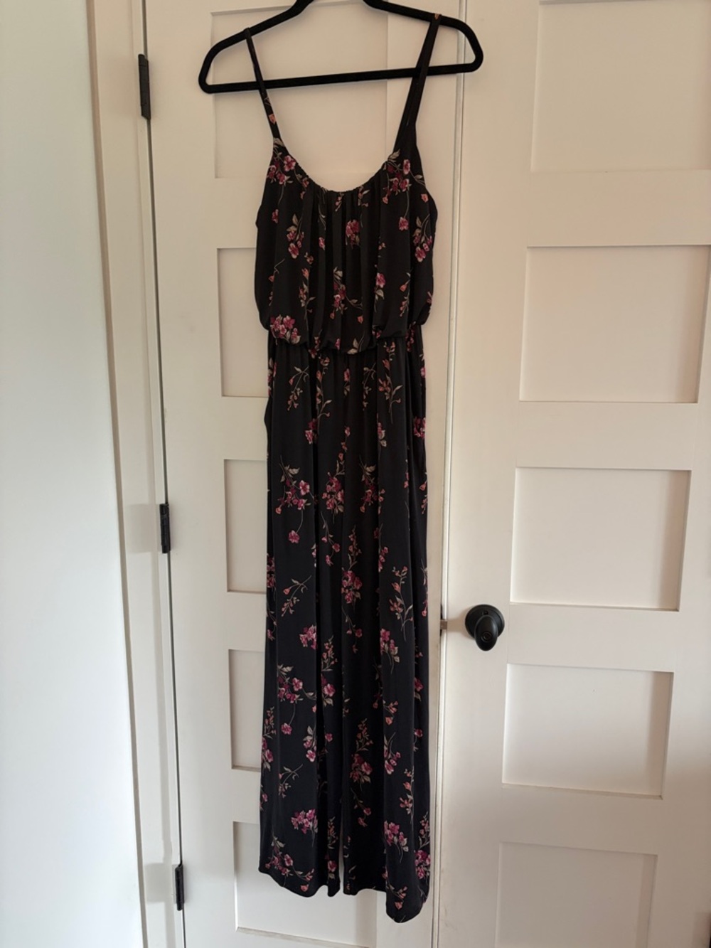 Kaileigh Black Junpsuit with Pink Floral Print